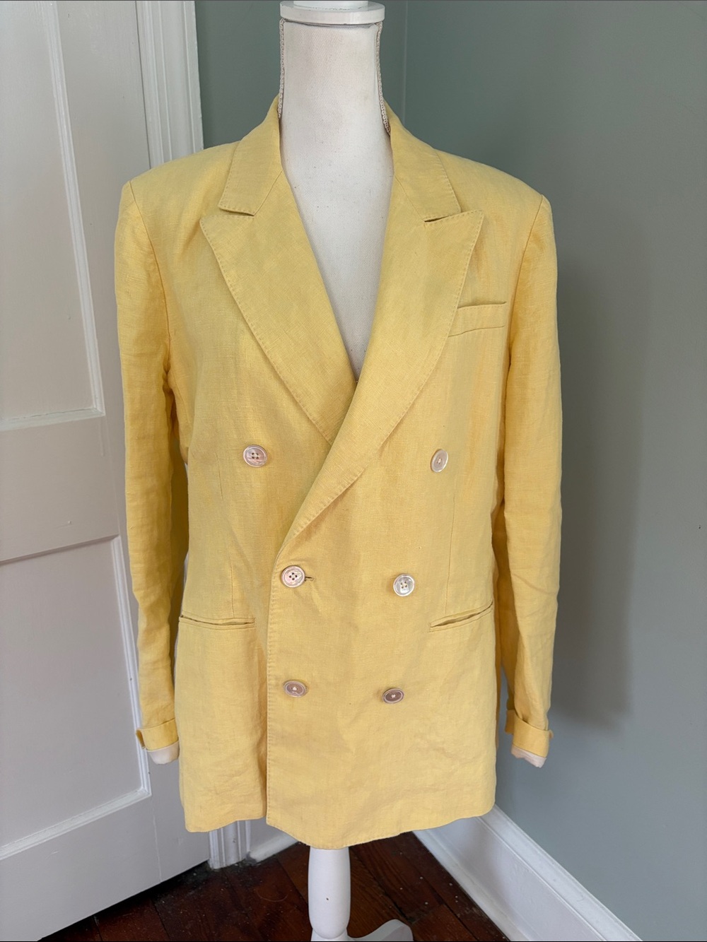 Polo by Ralph Lauren Yellow Double-Breasted Cotton Summer Blazer Size 14